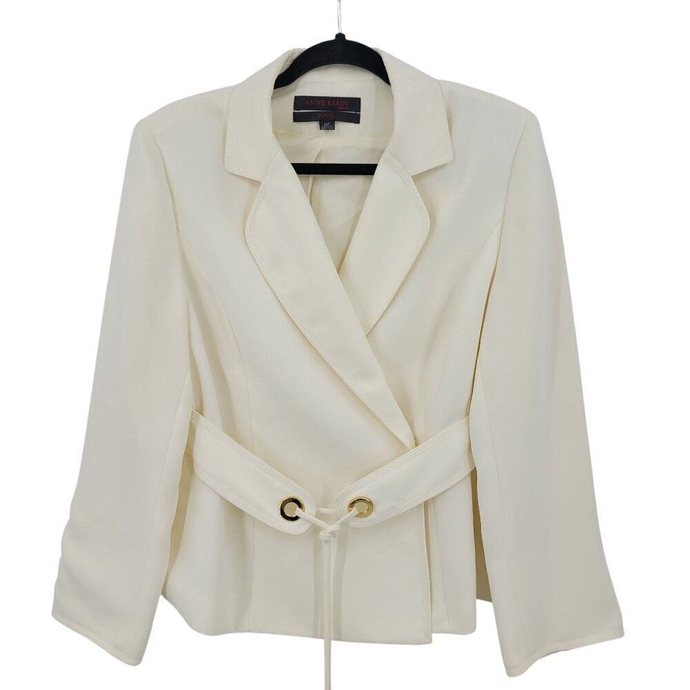 Vtg womens Petite White‎ Single Breasted Blazer Jacket Sz 10P Wrap Tie Old Money